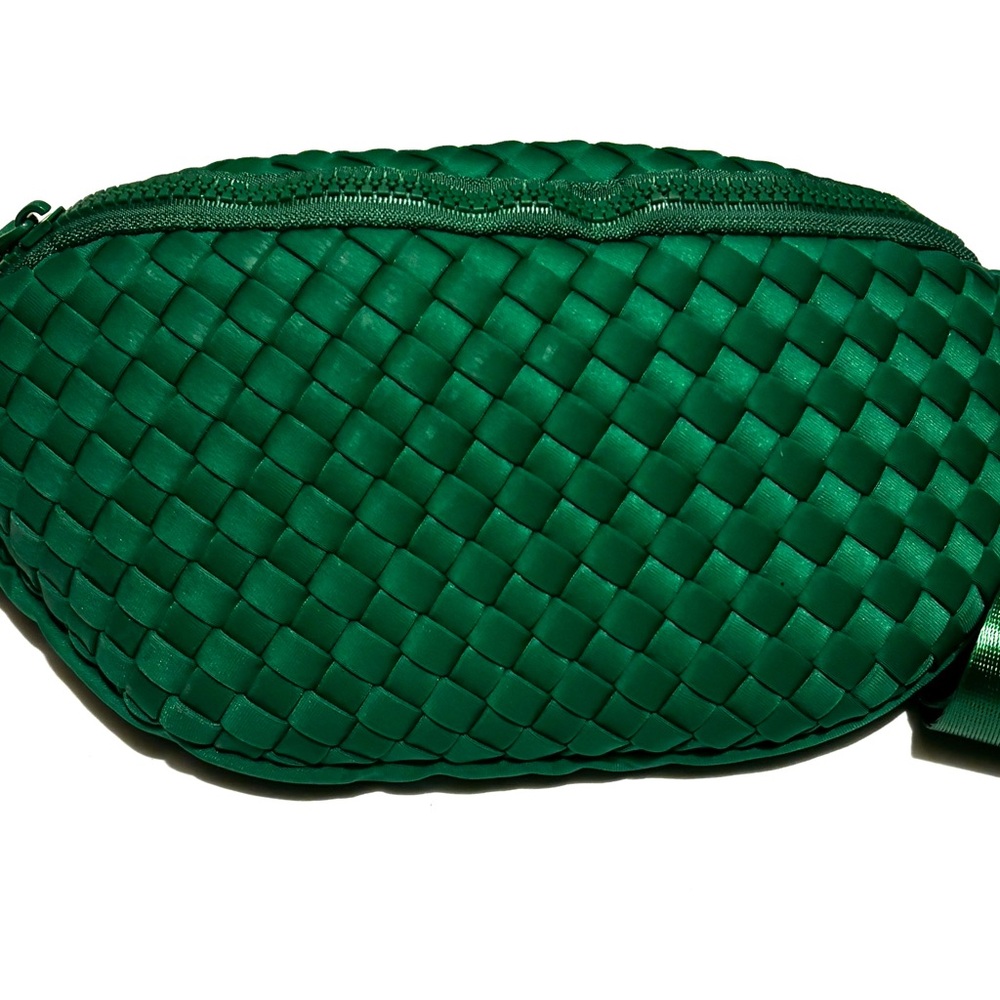 Green Woven Crossbody Bag/bum bag Mardi Gras, NWOT